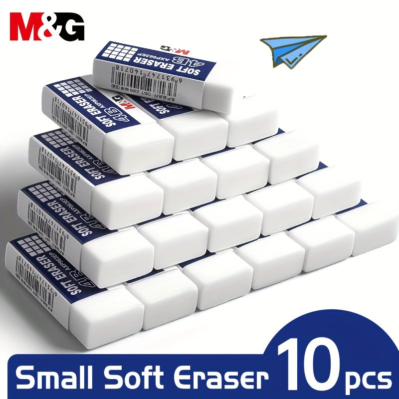 Pack of 10 M&G Small 4B White Erasers, Compact Pencil Erasers, No Residue Eraser