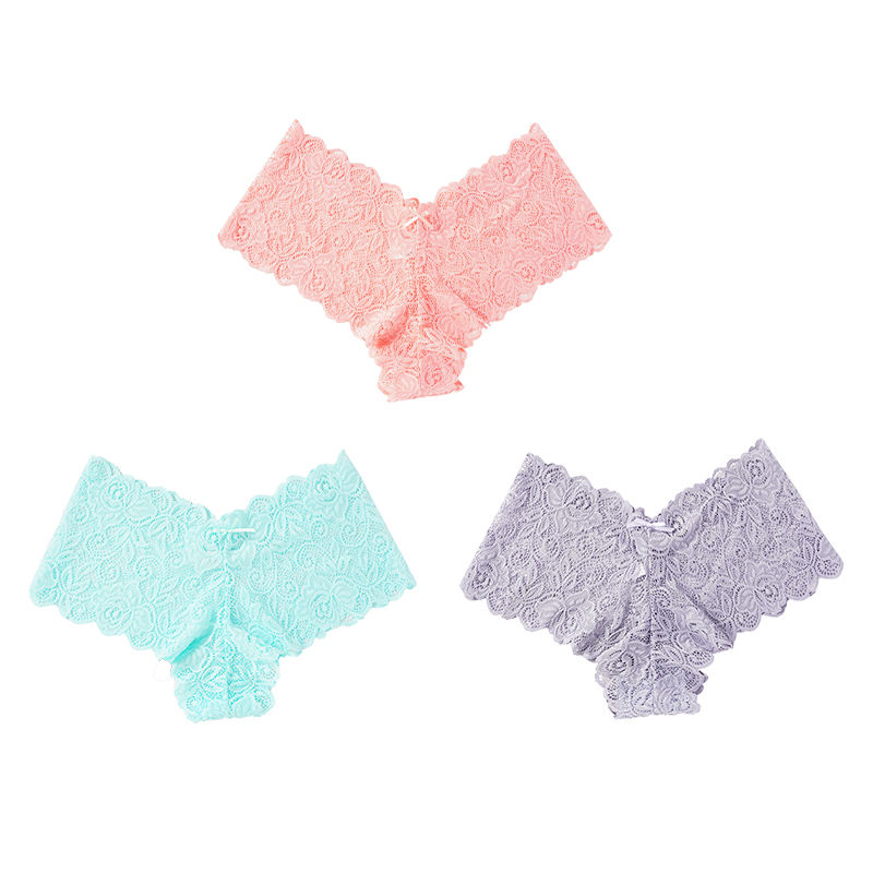 Thumbnail: 3Pcs Sexy Floral Lace Panties Women Briefs Low Waist Soft Lingerie Comfortable F