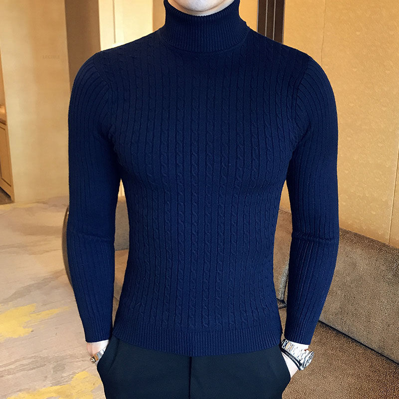 Thumbnail: New Turtleneck Sweater Casual Men's Rollneck Knitted Sweater Keep Warm Men Jumpe