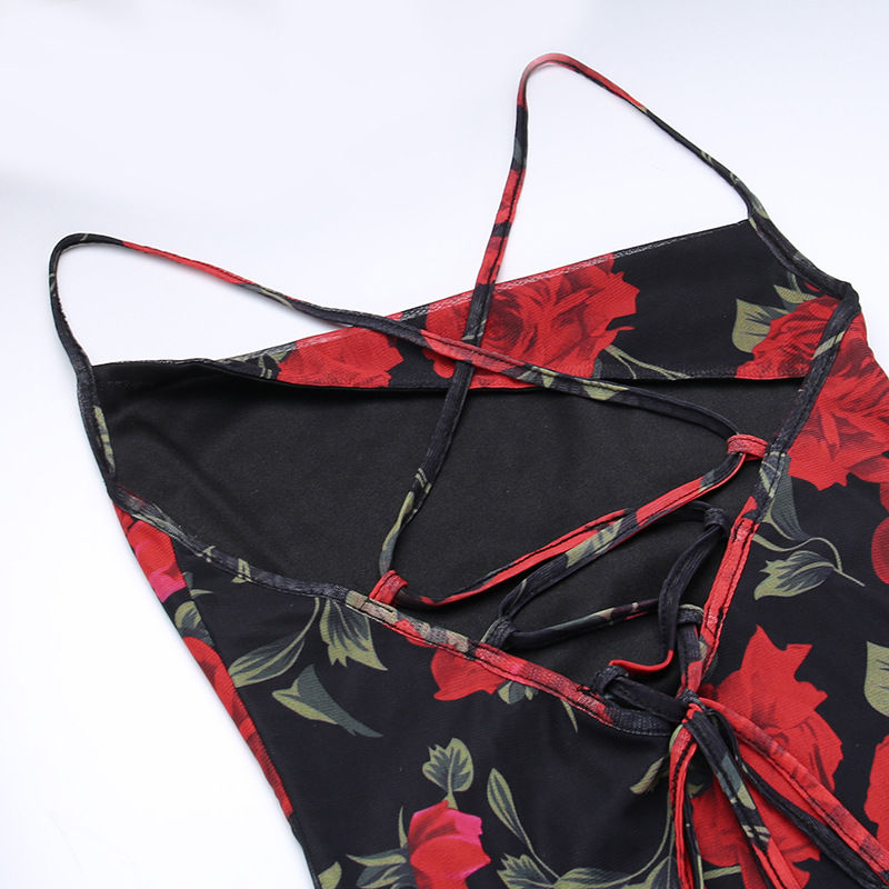 Thumbnail: Flowers Print Spaghetti Strap Dresses Women Temperament Package Hip Bodycon Long