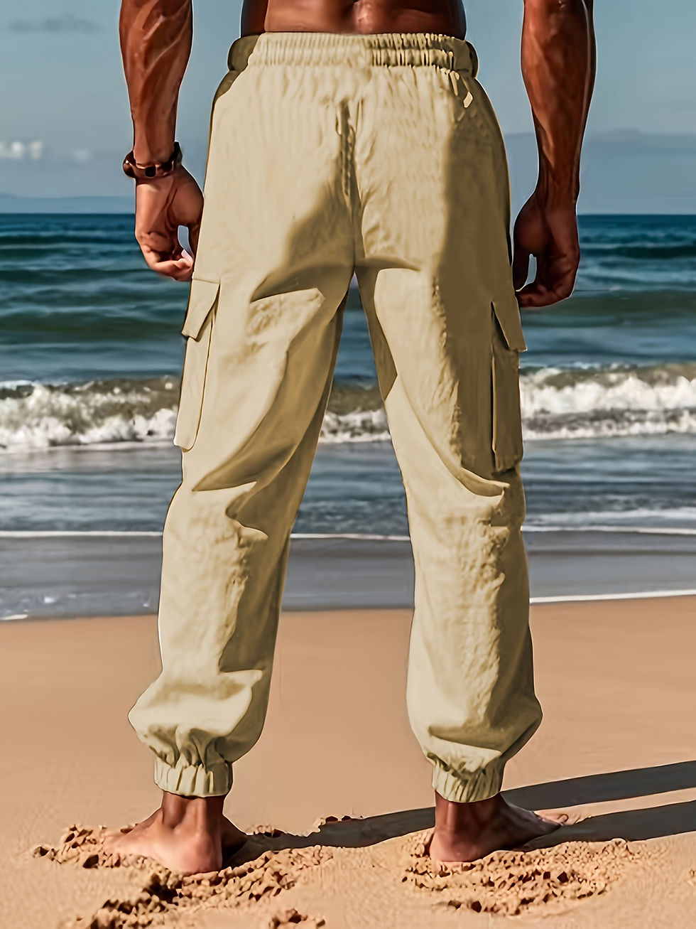 Thumbnail: Men's Casual Solid Color White Cargo Pants with Multiple Pockets - Comfortable D