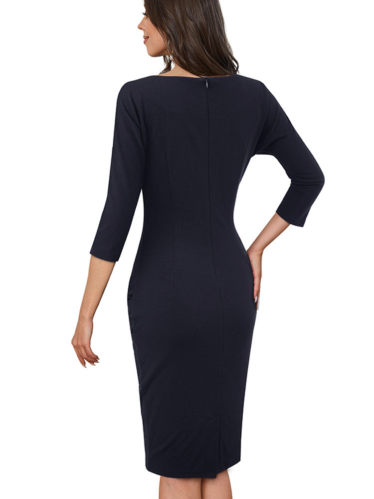 Thumbnail: Nice-Forever Autumn Women Elegant Plain Office Dresses Formal Business Work Vint