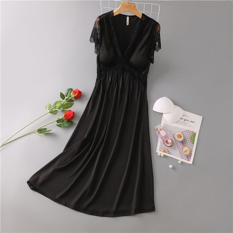 Thumbnail: Sexy Nightdress for Women Summer Spring Home Dress V-Neck Nightgown Lace Sleeve 