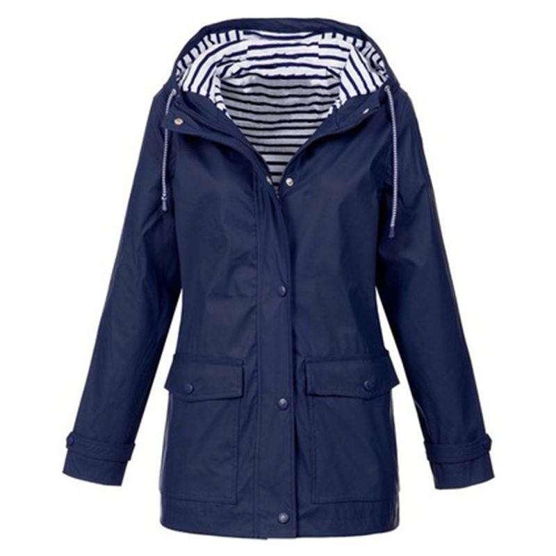 Thumbnail: Solid Rain Jacket Plus Size  Waterproof Windproof Hooded Raincoat