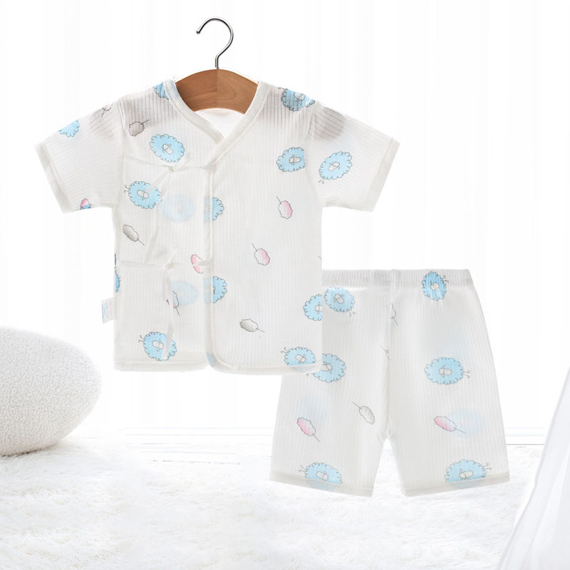 Thumbnail: Newborn Baby Clothes Set Cotton Tops Pants Hat Gloves Socks Summer Outfit Infant