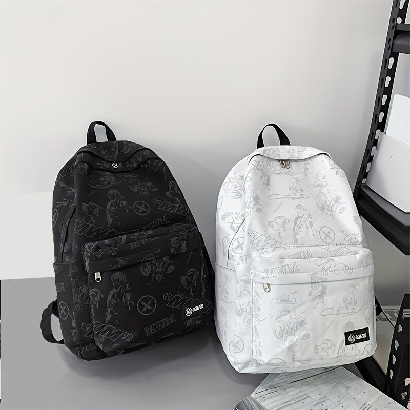 Reflective Graffiti-Style Large Capacity Backpack - Durable Nylon, Casual Colleg