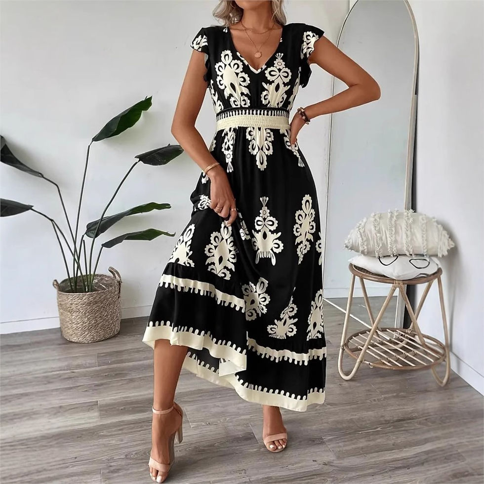 Thumbnail: Women's Holiday Wind Beach Print Dress Summer Fashion High Waist Slim Body Casua