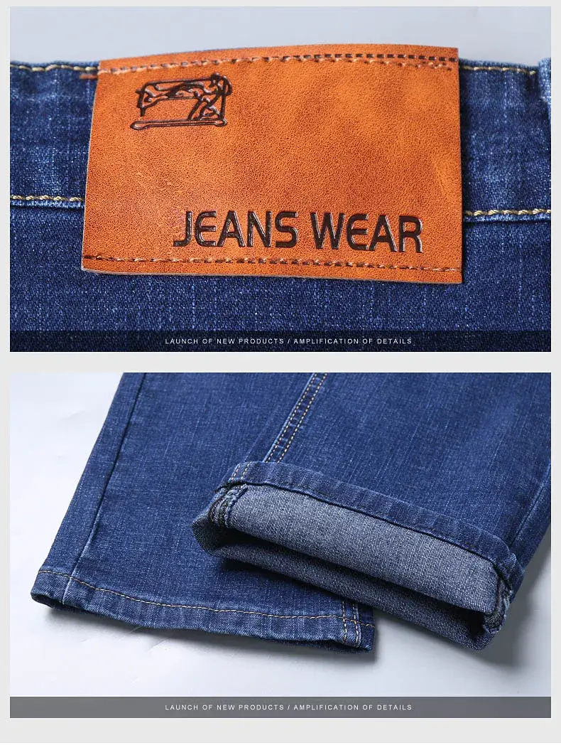 Thumbnail: Men's Comfortable Soft Business Casual Denim Trousers Slim Fit Straight Pants Fa