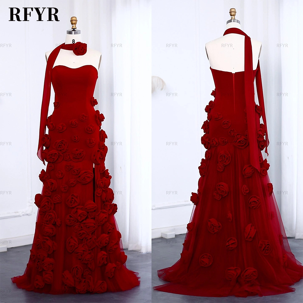 Thumbnail: RFYR Pink Mermaid Charming Prom Dress 3D Flower Formal Gown Sleevesless Evening 
