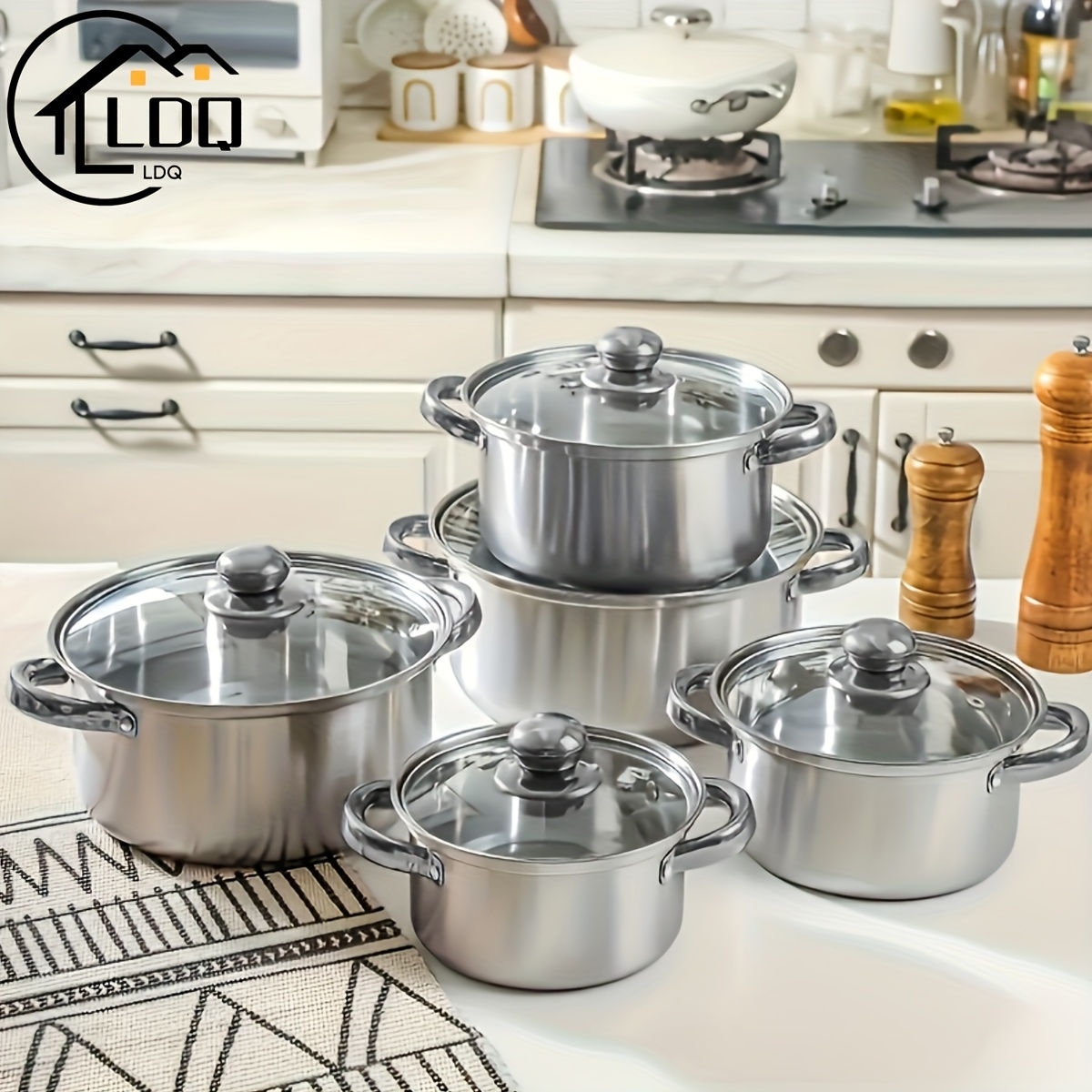 Set of 10 Stainless Steel Cooking Pots - Suitable for Induction, Featuring a Sou