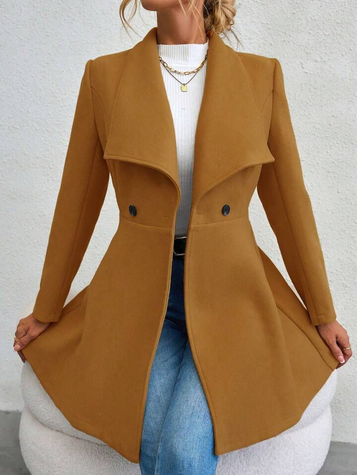 Thumbnail: Mia Muse Women's Coats Winter Solid Color Long Sleeve Lapel Button-Up Work Coats