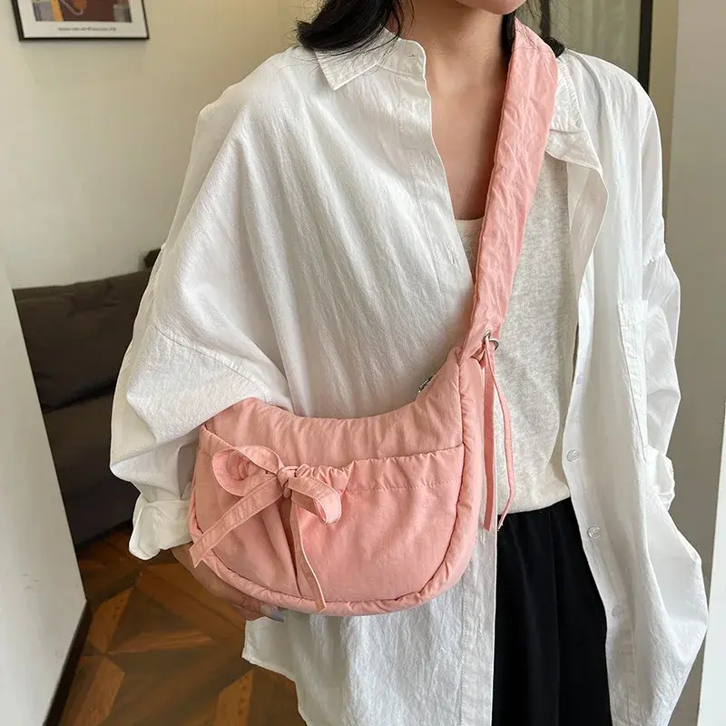 Thumbnail: Casual Bowknot Women's Small Shoulder Bags Pleated Solid Color Ladies Underarm B