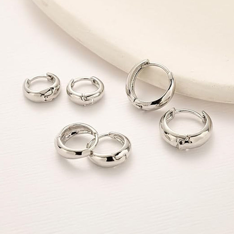Thumbnail: 3 Pairs Gold Color Hoop Earrings Set for Women