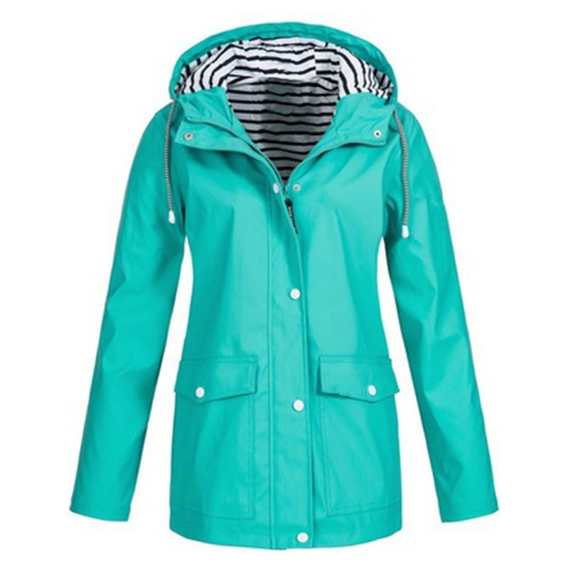 Thumbnail: Solid Rain Jacket Plus Size  Waterproof Windproof Hooded Raincoat