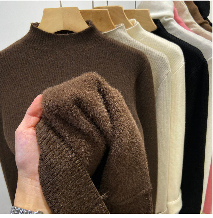 Thumbnail: Turtleneck Winter Sweater Women Elegant Thicken Velvet Lined Warm Sueter Knitted