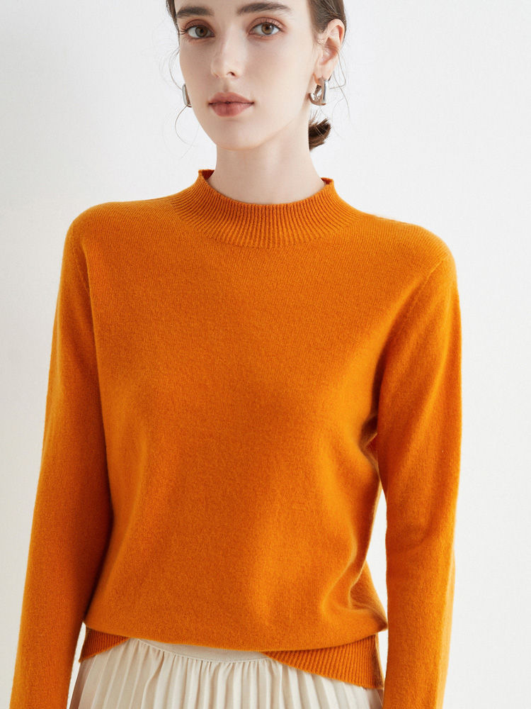 Thumbnail: AOSSVIAO 2025 Autumn Winter Solid Mock-neck Pullover Sweater For Women Casual Kn