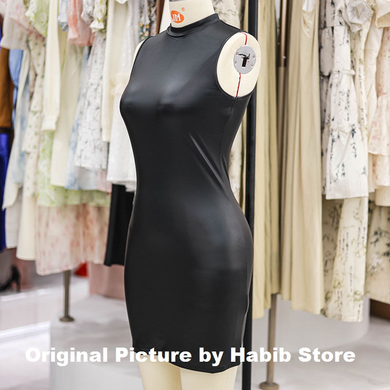 Thumbnail: Party Bodycon Pu Leather Lady s Solid Color Dress Sexy Sleeveless Slim Elastic L