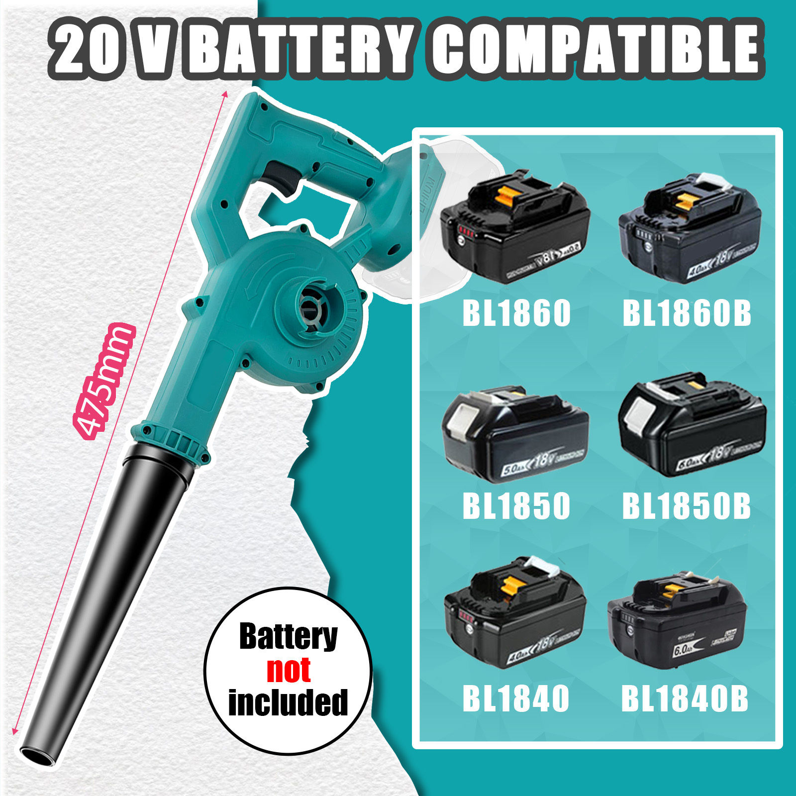 Cordless Leaf Blower Compatible with Makita 18V Battery, 18V Leaf Blower and Vac