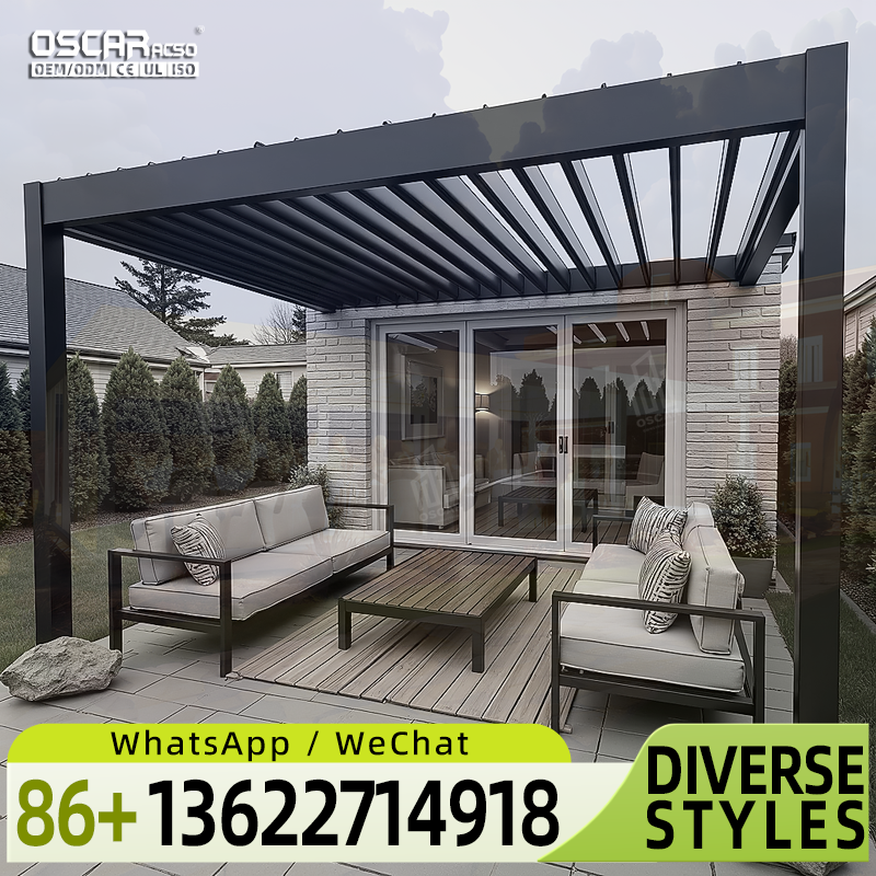 Aluminium Adjustable Louvered Outdoor Waterproof Patio Gazebo with Bioclimatic F