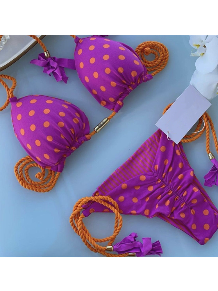 Thumbnail: Women Bikini Backless Triangle Swimsuit Multi color