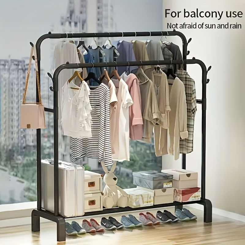 120 1 Multifunctional Iron Clothes Hanger with Top Hanging Rod, Bottom Shelf and