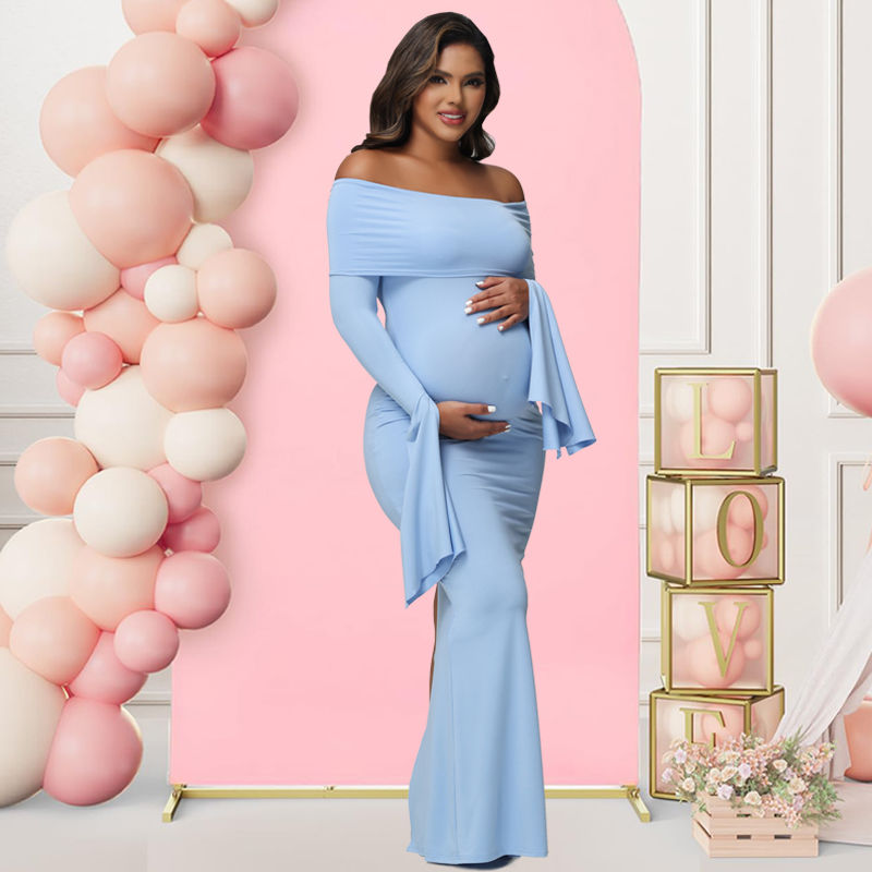 Thumbnail: Women Maternity Dresses For Photoshoot Sexy Off Shoulder Long Sleeve Bodycon Pre