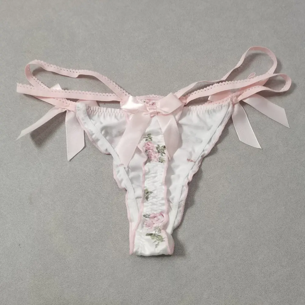 Women Satin G-String Thong Ruffle Cute Bow Lovely Sweety Girl Panties Underwear