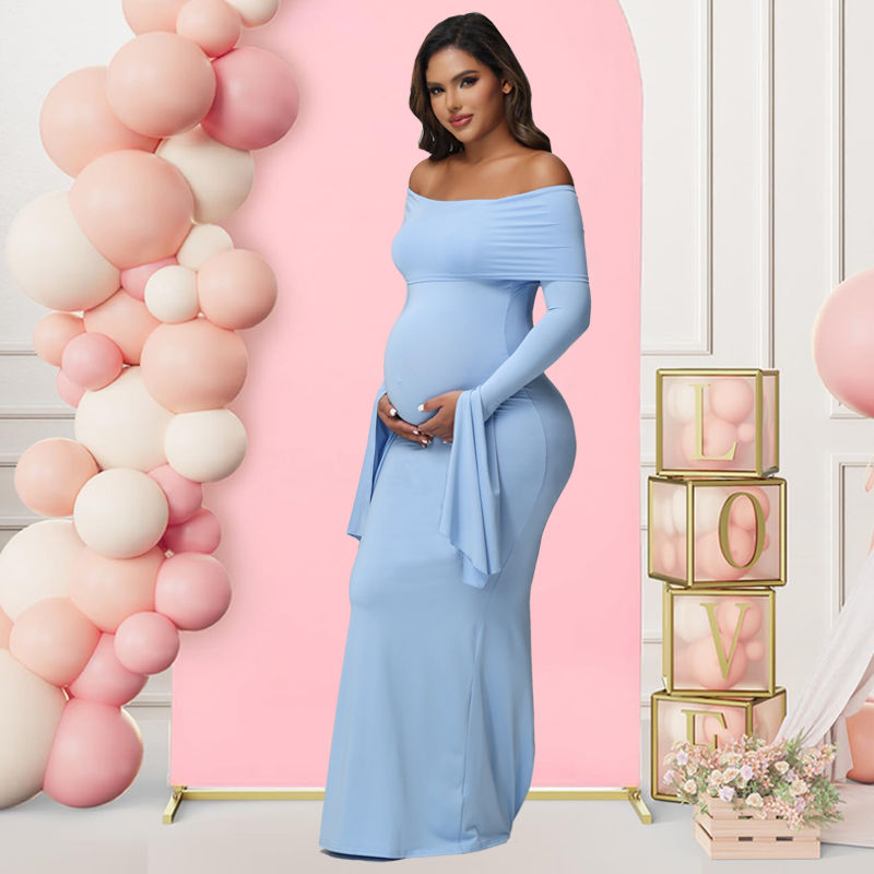 Thumbnail: Women Maternity Dresses For Photoshoot Sexy Off Shoulder Long Sleeve Bodycon Pre