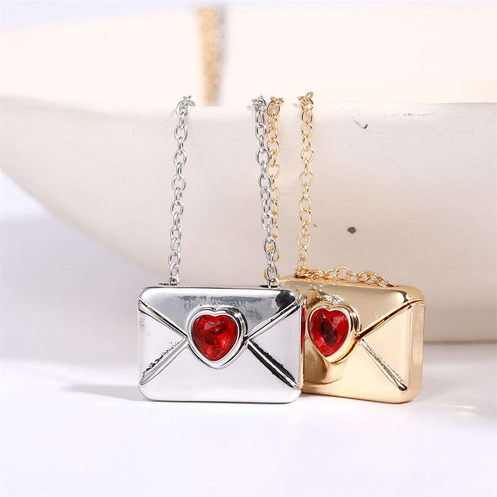Thumbnail: Trendy I Love You Letter Openable Envelope Shape Pendant Necklace Red Heart Zirc