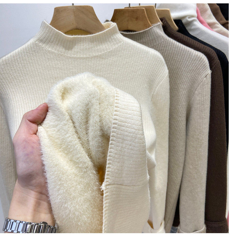 Thumbnail: Turtleneck Winter Sweater Women Elegant Thicken Velvet Lined Warm Sueter Knitted