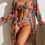 Thumbnail: Sexy High Waisted Three Pieces Floral Printed Swimsuit / Bikini Set for Women