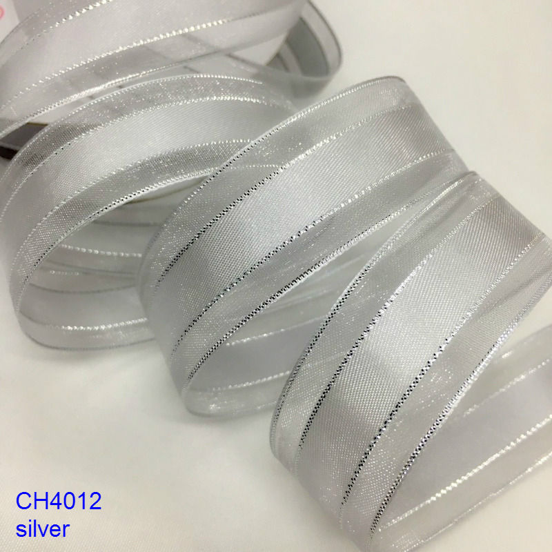 Thumbnail: 2.2cm 10Y 25 Color Gold Silver Lurex Organza Satin Ribbon for Christmas Deco