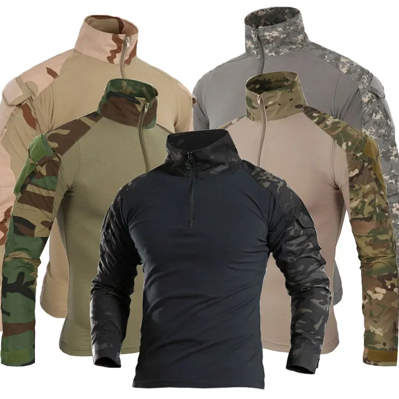 Outdoor Tactical Hiking T-Shirts Men Combat Military Army CP Camouflage Long Sle
