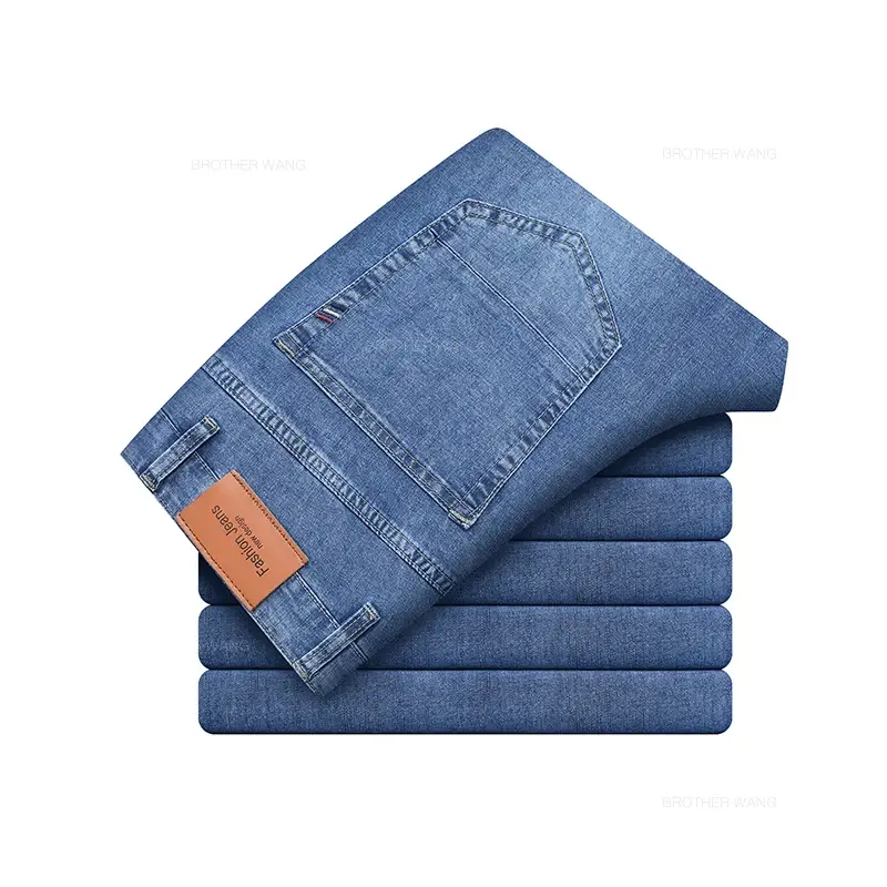 Thumbnail: Summer Thin Men's Elastic Cotton Jeans Fashion Gray Comfortable Business Straigh