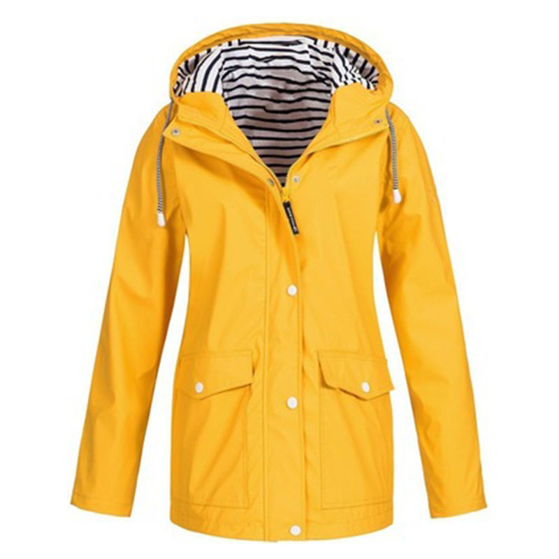 Thumbnail: Solid Rain Jacket Plus Size  Waterproof Windproof Hooded Raincoat
