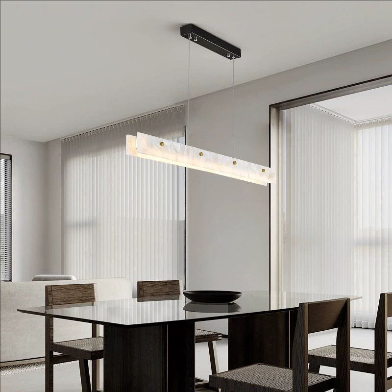 Thumbnail: Luxury Linear Pendant Light LED Minimalist Natural Marble Chandelier Hanging Cei