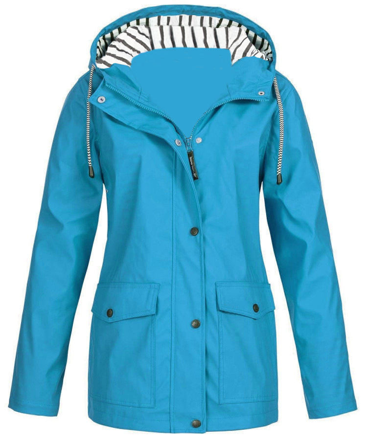 Thumbnail: Solid Rain Jacket Plus Size  Waterproof Windproof Hooded Raincoat
