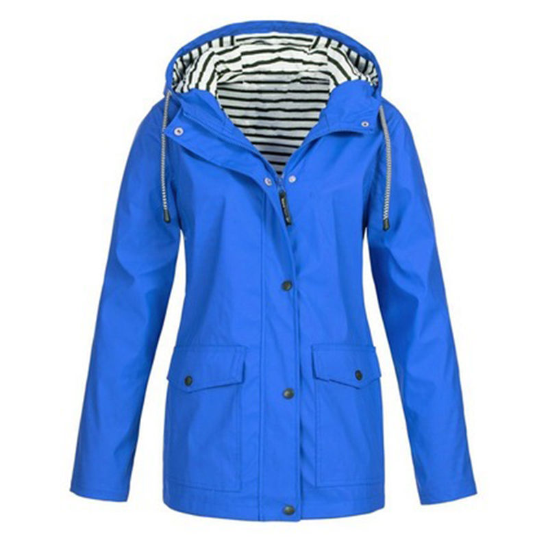 Thumbnail: Solid Rain Jacket Plus Size  Waterproof Windproof Hooded Raincoat