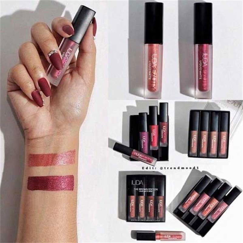 Thumbnail: 4pcs Nude Lipstick Set Matte Lip Gloss Waterproof Lip Glaze Tint Non-stick Non-F
