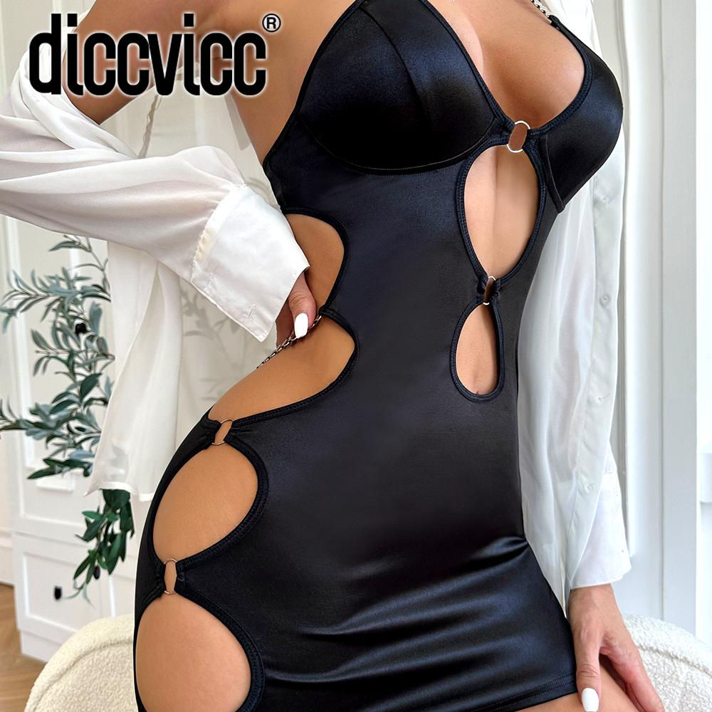 Diccvicc Cut Out Sensual Sexy Dress Women Sleeveless Spaghetti Strap Night Club