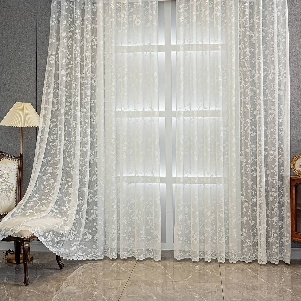 Thumbnail: 2pcs Jacquard Hollow Ginkgo Leaf White Transparent Curtain for Living Room, Dini
