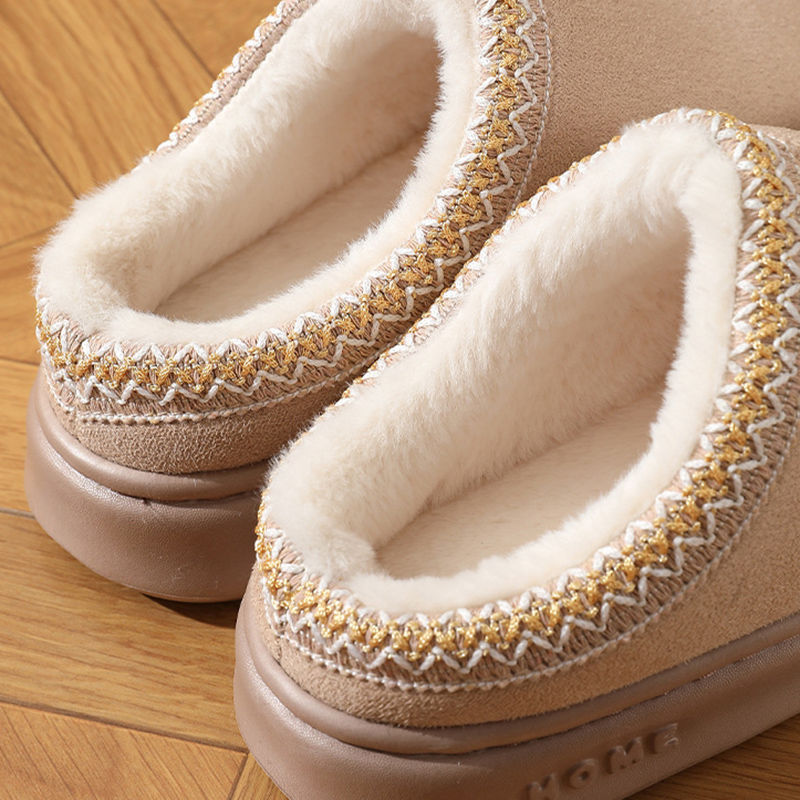 Thumbnail: New Fashion Fluffy Platform Slippers for Women 2024 Winter Plush Warm Cotton Sho
