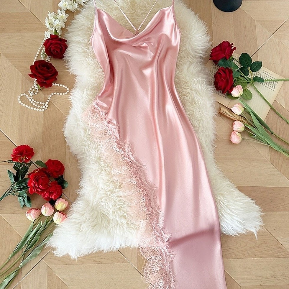 Thumbnail: Home Wear Split Women Nightgown Beauty-back Spaghetti Strap Lace Pajama Dress Ir