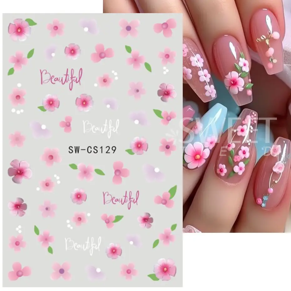 Thumbnail: 3D Purple Flower Nail Sticker