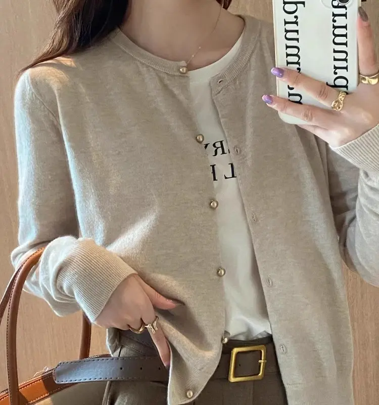 Thumbnail: Solid Color Knitted for Women Cardigan Korean Single Breasted Long Sleeve Jumper