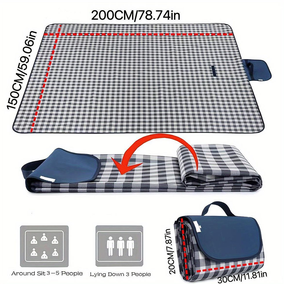 Thumbnail: Extra Large Checkered Beach Blanket - Foldable Picnic Mat with Handle, Durable O
