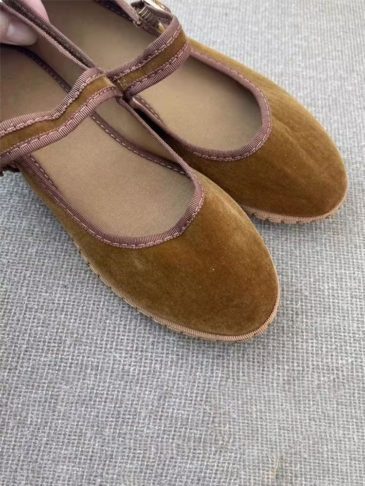 Thumbnail: Velvet Mary Jane Shoes for Women Hand Stitch Casual Streetwear Ballet Flats Pump