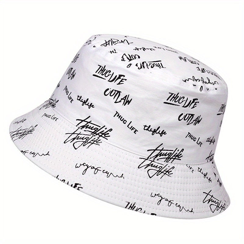 Reversible Men's Bucket Hat with Letter Print - Funky Style, Sun Protection & Ve