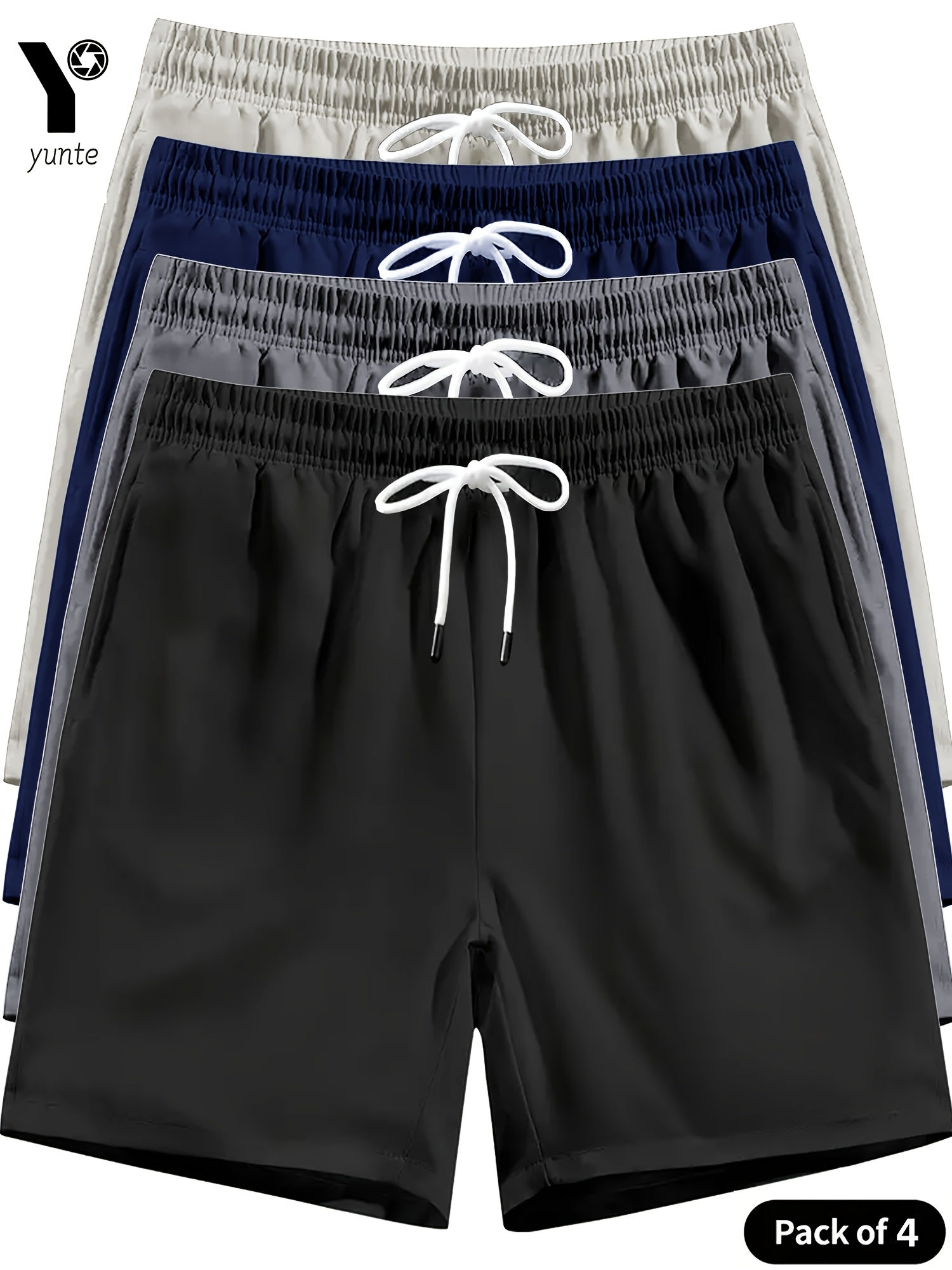 Quick-Dry 4-Pack Men's Athletic Shorts - Loose Fit with Elastic Waist and Drawst