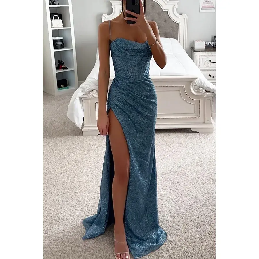 Thumbnail: Fashionable Long Dress New Style Party Casual Loose Slit Women's Dress Elegant E